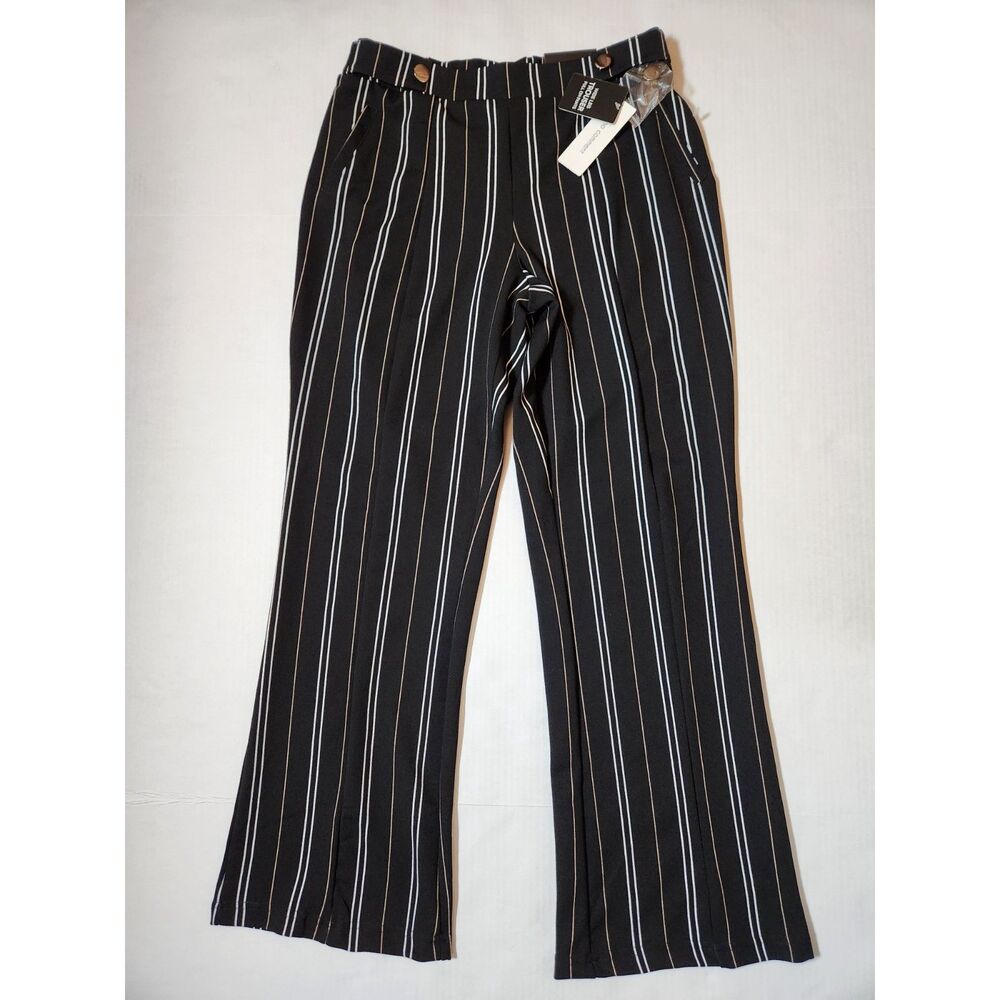 Women’s Wide‑Leg Pull‑On Pants Small Black Pinstripe